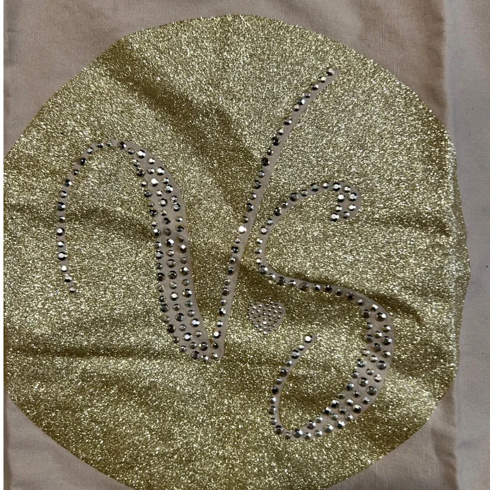 Victorias Secret Tan Canvas Tote Bag Gold Glitter VS Logo‎ Shopper Travel Beach